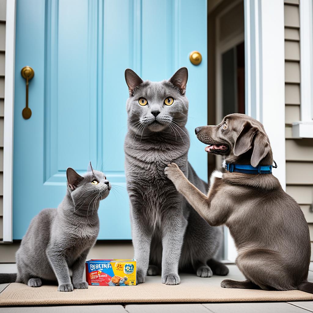 Introducing Russian Blue cat to a dog