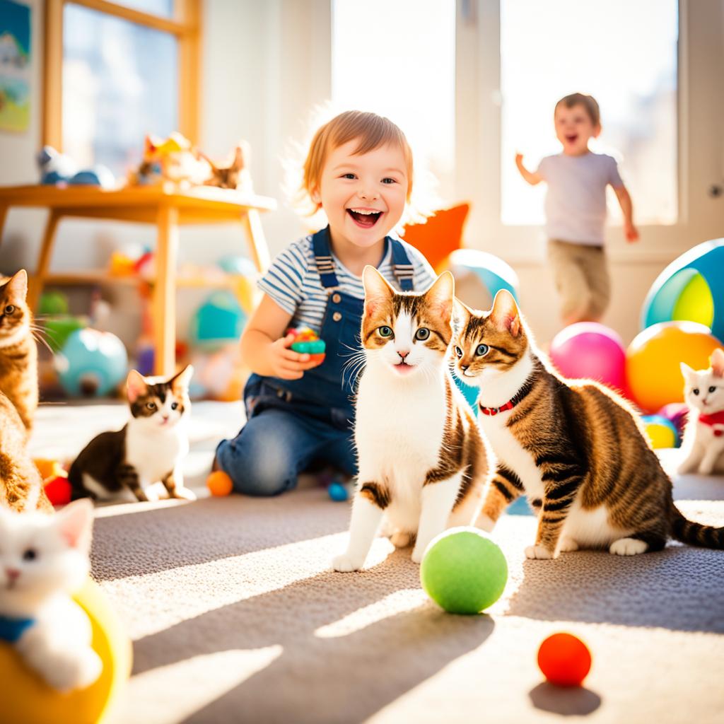 Japanese Bobtail Cats socializing with kids