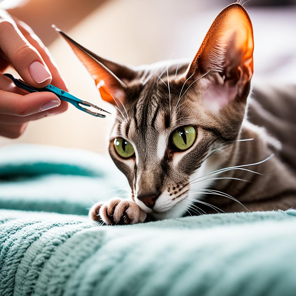 trimming nails of Oriental Shorthair Cat